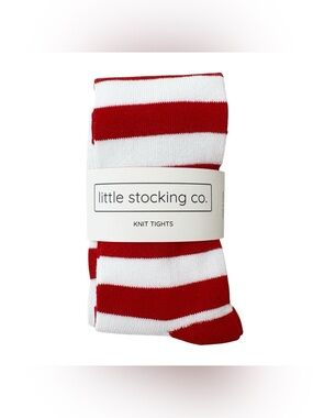 NWT Little Stocking Co. Red & White Knit Tights Peppermint Stripe 6-12 months